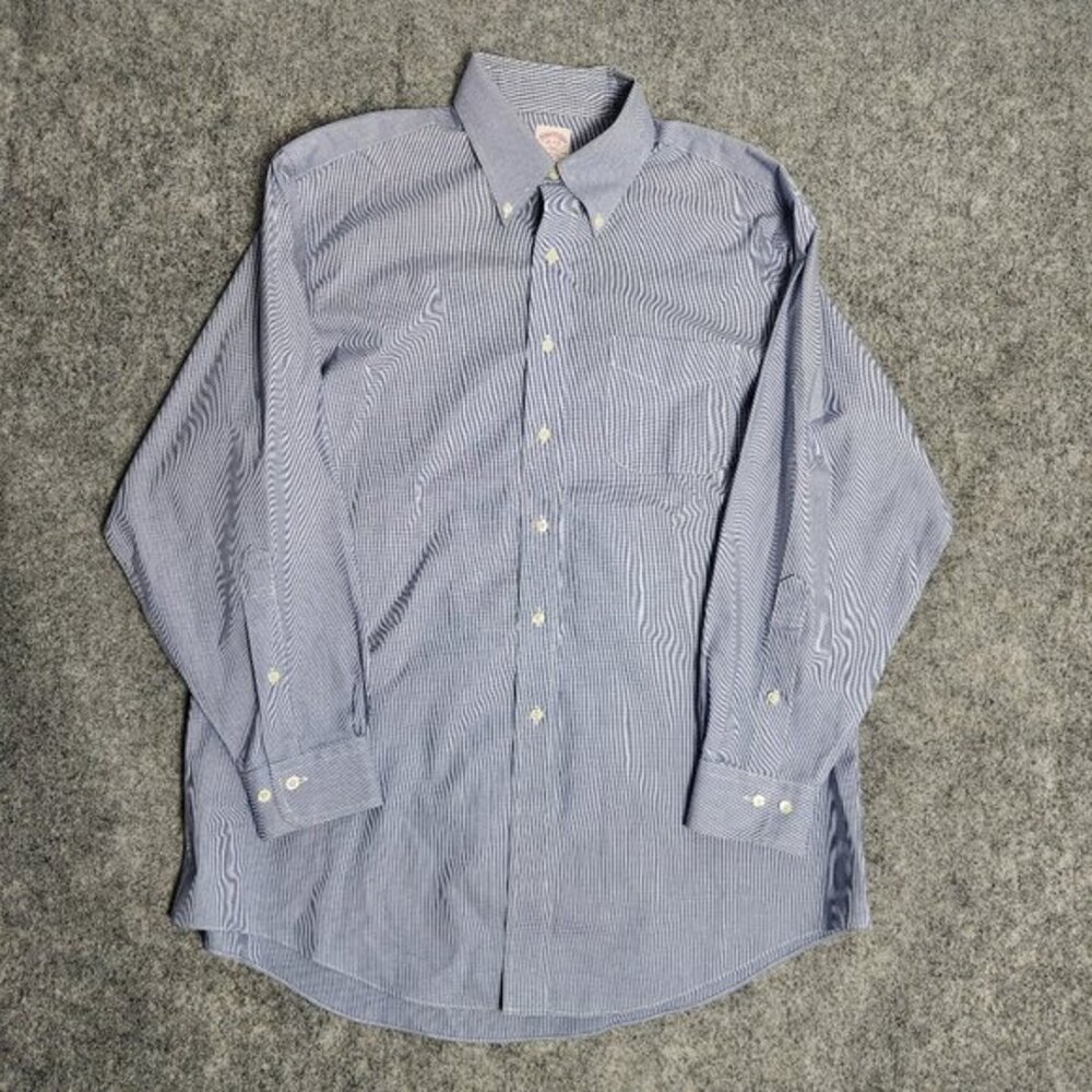 Brooks Brothers‎ 346 Shirt Men 16 1/2-2/3 Blue Black Houndstooth Long Sleeve